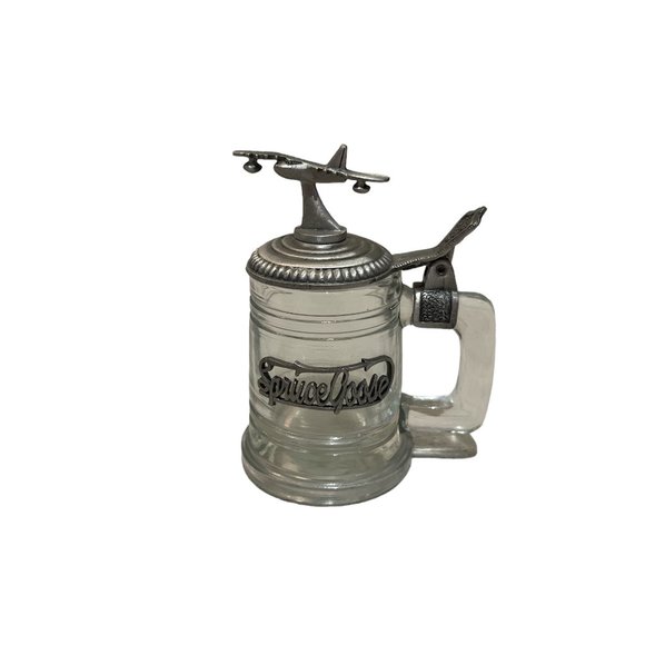 SPRUCE GOOSE Shot Glass Pewter Lid Collectible Mini Crystal Beer Stein - Picture 4 of 10